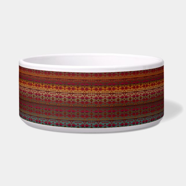Red and Gold Ombre, SouthWestern Ceramic Pet Bowl Voerbakje (Voorkant)