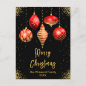 Red and Gold Ornaments Merry Christmas Feestdagenkaart (Voorkant)