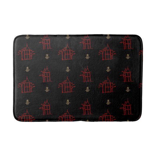 Red and Gold Pagodas Chinoiserie Bath Mat (Voorkant)