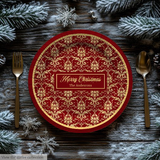Red and Gold Paper Plates Personalized Holiday Papieren Bordje