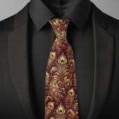 Red and Gold Peacock Feathers Stropdas