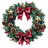 Red and gold pine wreath Christmas bag custom name Medium Cadeauzakje