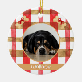 Red and Gold Plaid Round Pet Ornament