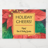 Red and Gold Poinsettias Holiday Kerstmis Mini Sparkling Wijnetiket (Enkel label)