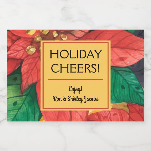Red and Gold Poinsettias Holiday Kerstmis Mini Sparkling Wijnetiket (Enkel label)