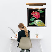 Red and Gold Poppy Abstract Folie Afdrukken