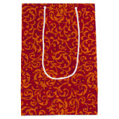 Red and Gold Renaissance Tudor Damask Floral Medium Cadeauzakje (Achterkant)