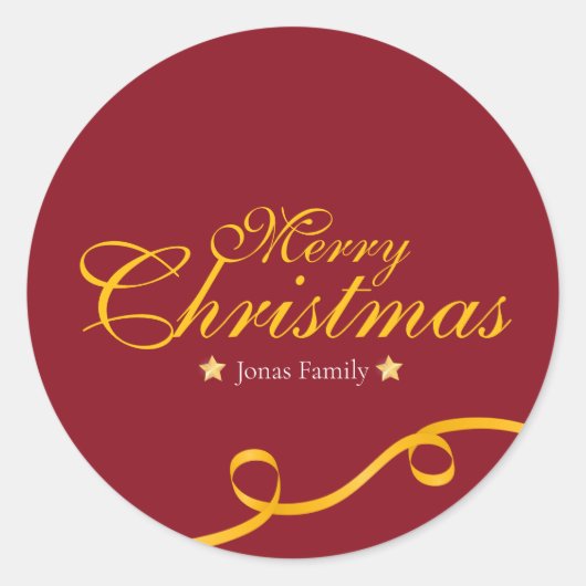 Red and Gold Ribbon Christmas  Ronde Sticker (Voorkant)