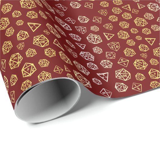 Red and Gold Roleplaying Dice Wrapping Paper Cadeaupapier (Rol Hoek)