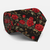 Red and Gold Roses On Black Stropdas (Opgerold)