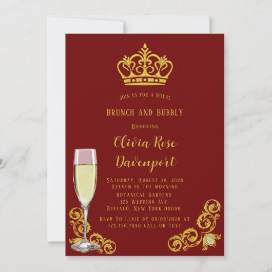 Red and Gold Royal Crown Brunch en Bubble Kaart (Voorkant)