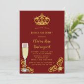 Red and Gold Royal Crown Brunch en Bubble Kaart (Staand voorkant)