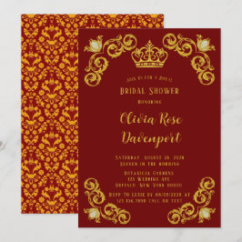 Red and Gold Royal Crown Damask Vrijgezellenfeest Kaart