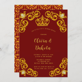 Red and Gold Royal Crown Wedding Shower Kaart