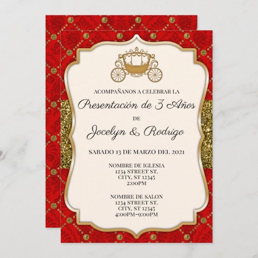 Red and Gold Royal Invitation Kaart (Voorkant / Achterkant)
