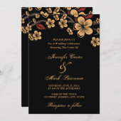 Red and Gold Sakura Cherry Blossom Wedding Kaart (Voorkant / Achterkant)