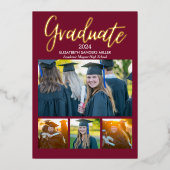 Red and Gold Script photos collage for graduated Folie Uitnodiging (Voorkant)