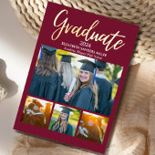 Red and Gold Script photos collage for graduated Folie Uitnodiging