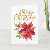 Red and Gold Simple Classic Poinsettia Feestdagen Kaart (Voorkant)