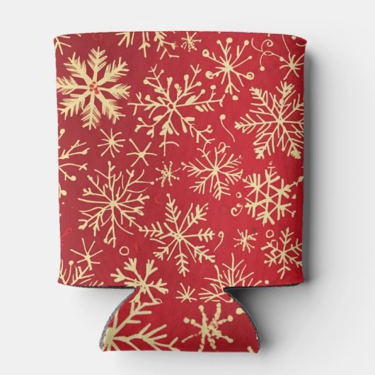Red and Gold Snowflakes Christmas patterns Blikjeskoeler (Achterkant)