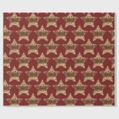 Red and Gold Stars Pattern Burgundy Kerstchic Cadeaupapier (Vlak)