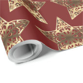 Red and Gold Stars Pattern Burgundy Kerstchic Cadeaupapier (Rol Hoek)