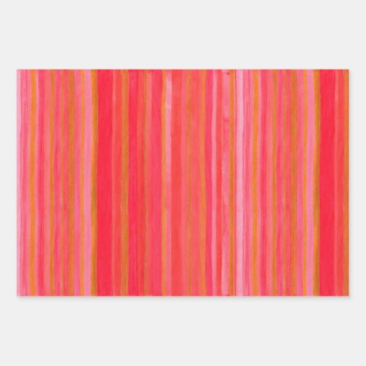Red and Gold Striped Kerstfeestroodpatroon Inpakpapier Vel (Voorkant 2)