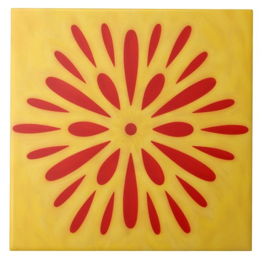 Red and Gold Sun Symbol Art Tile Tegeltje (Voorkant)