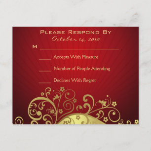Red and Gold Swirl Reply Card RSVP Kaartje