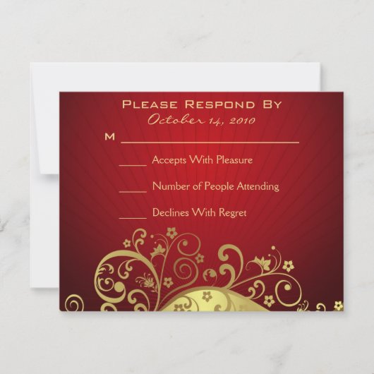 Red and Gold Swirl Reply Card RSVP Kaartje (Voorkant)