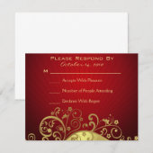 Red and Gold Swirl Reply Card RSVP Kaartje (Voorkant / Achterkant)