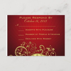 Red and Gold Swirl Reply Card RSVP Kaartje