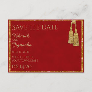 Red and Gold Tassel Indian Wedding Save the Date