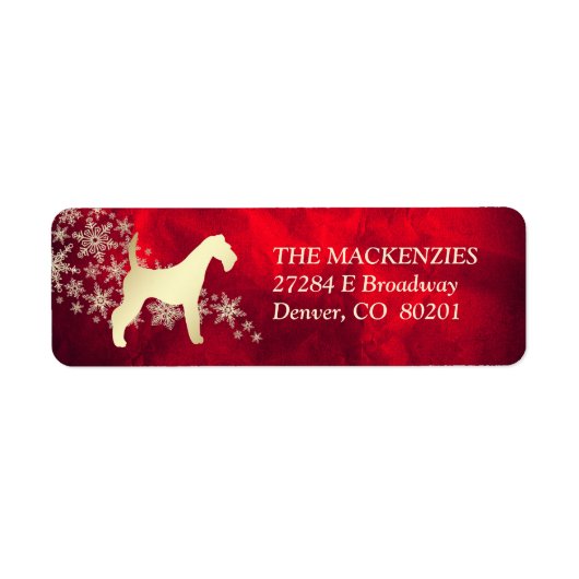 Red and Gold Winter Airedale Return Address Etiket (Voorkant)