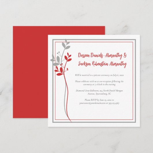 Red and Gray Modern Botanical Reception Only | Kaart (Voorkant / Achterkant)