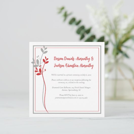 Red and Gray Modern Botanical Reception Only | Kaart (Staand voorkant)