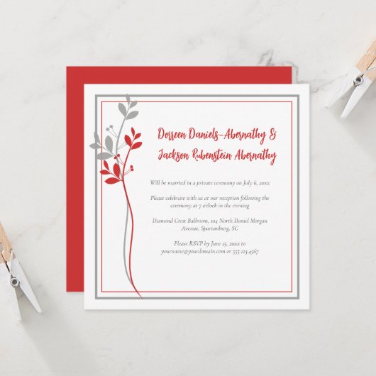 Red and Gray Modern Botanical Reception Only | Kaart (Voorkant / Achterkant in situ)