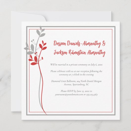 Red and Gray Modern Botanical Reception Only | Kaart (Voorkant)