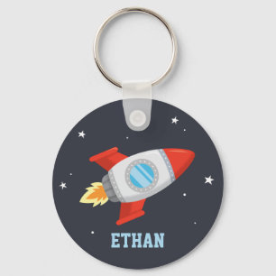 Red and Gray Rocket In Space, Kids Name Sleutelhanger