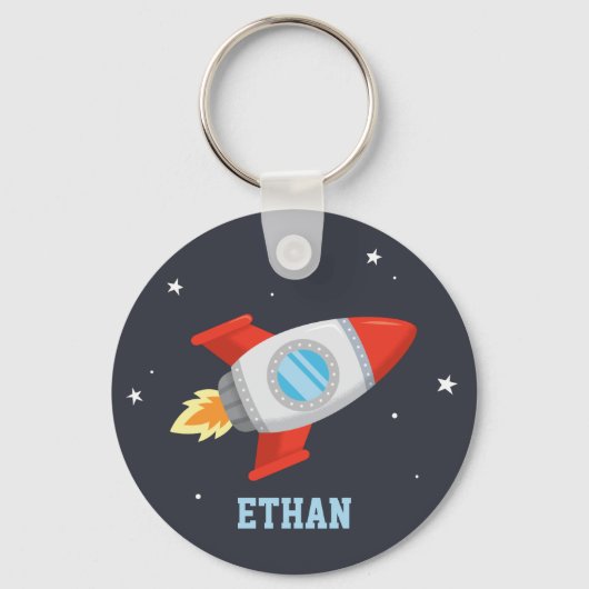 Red and Gray Rocket In Space, Kids Name Sleutelhanger (Voorkant)