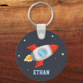 Red and Gray Rocket In Space, Kids Name Sleutelhanger (Voorkant)
