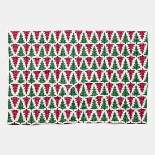Red and Green Buffallo Plaid Christmas Tree Theedoek (Horizontaal)