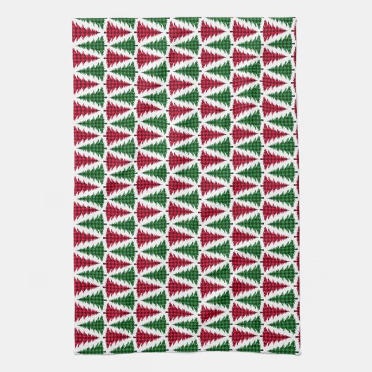 Red and Green Buffallo Plaid Christmas Tree Theedoek (Verticaal)