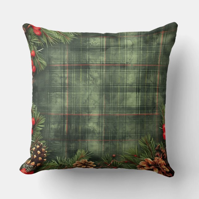 Red and Green Buffalo Plaid Christmas Throw Pillow Kussen (Voorkant)