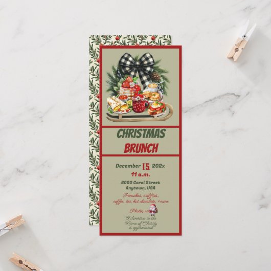Red and Green Christmas Design Brunch Invitation Kaart (Voorkant / Achterkant in situ)