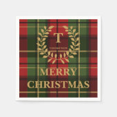 Red And Green Christmas Plaid Custom Monogram Servet (Voorkant)