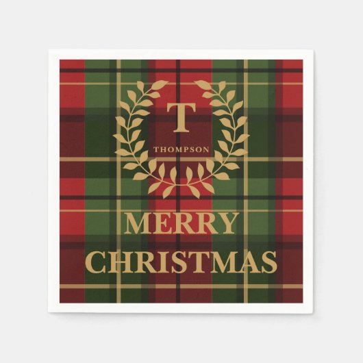 Red And Green Christmas Plaid Custom Monogram Servet (Voorkant)