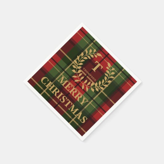 Red And Green Christmas Plaid Custom Monogram Servet (Hoek)