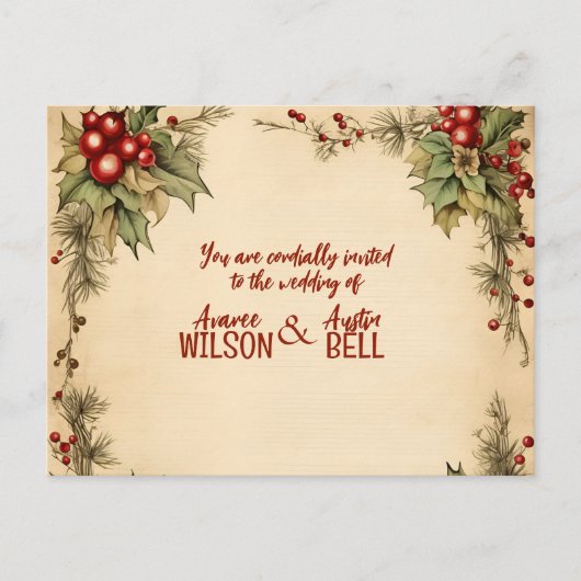 Red and Green Christmas Poinsettia Wedding Uitnodiging Briefkaart (Voorkant)