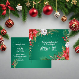 Red and Green Christmas Poinsettia Wedding Uitnodiging Briefkaart
